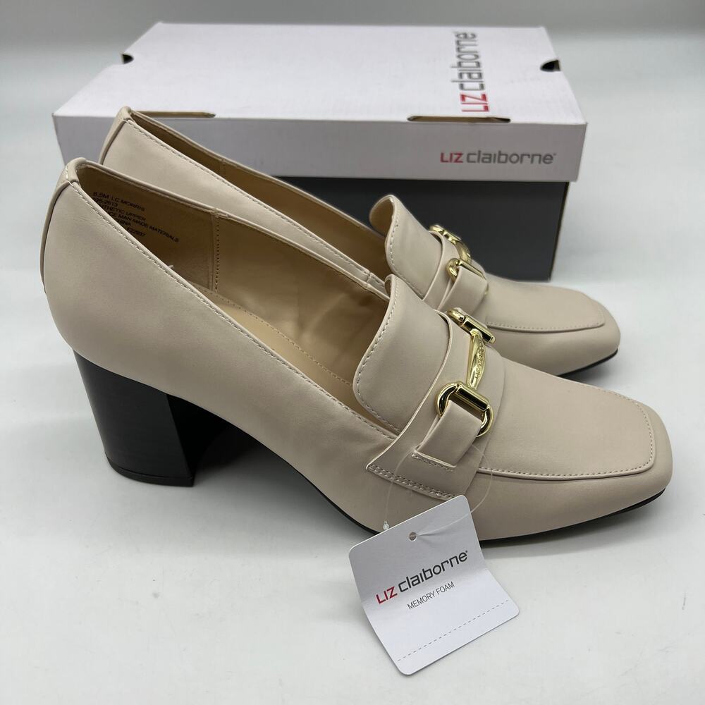 Liz Claiborne Morris Faux Leather Cream Heels Size 8.5M